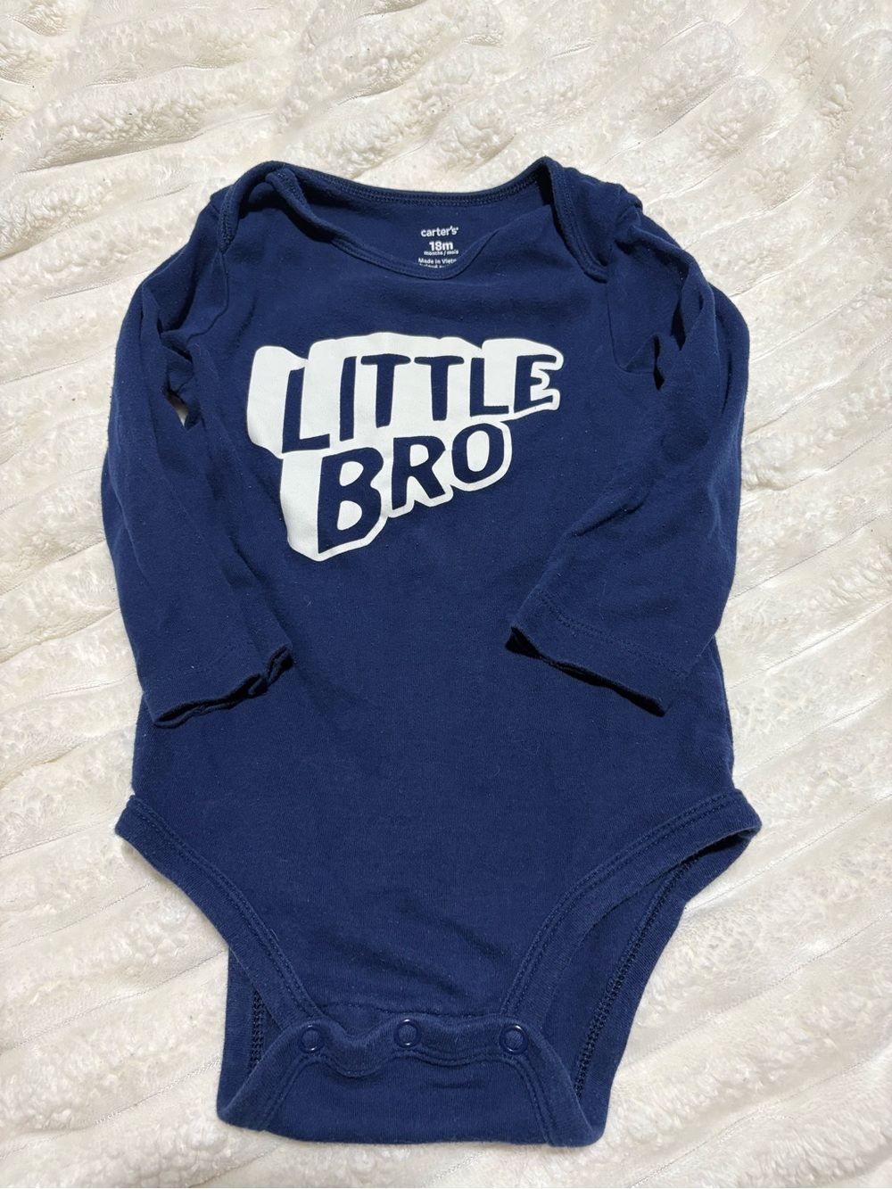 Carter's Navy Blue Long-Sleeve Onesie with White "Little Bro" Graphic